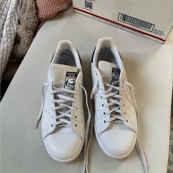 adidas Shoes - Adidas White and Navy Stan Smiths